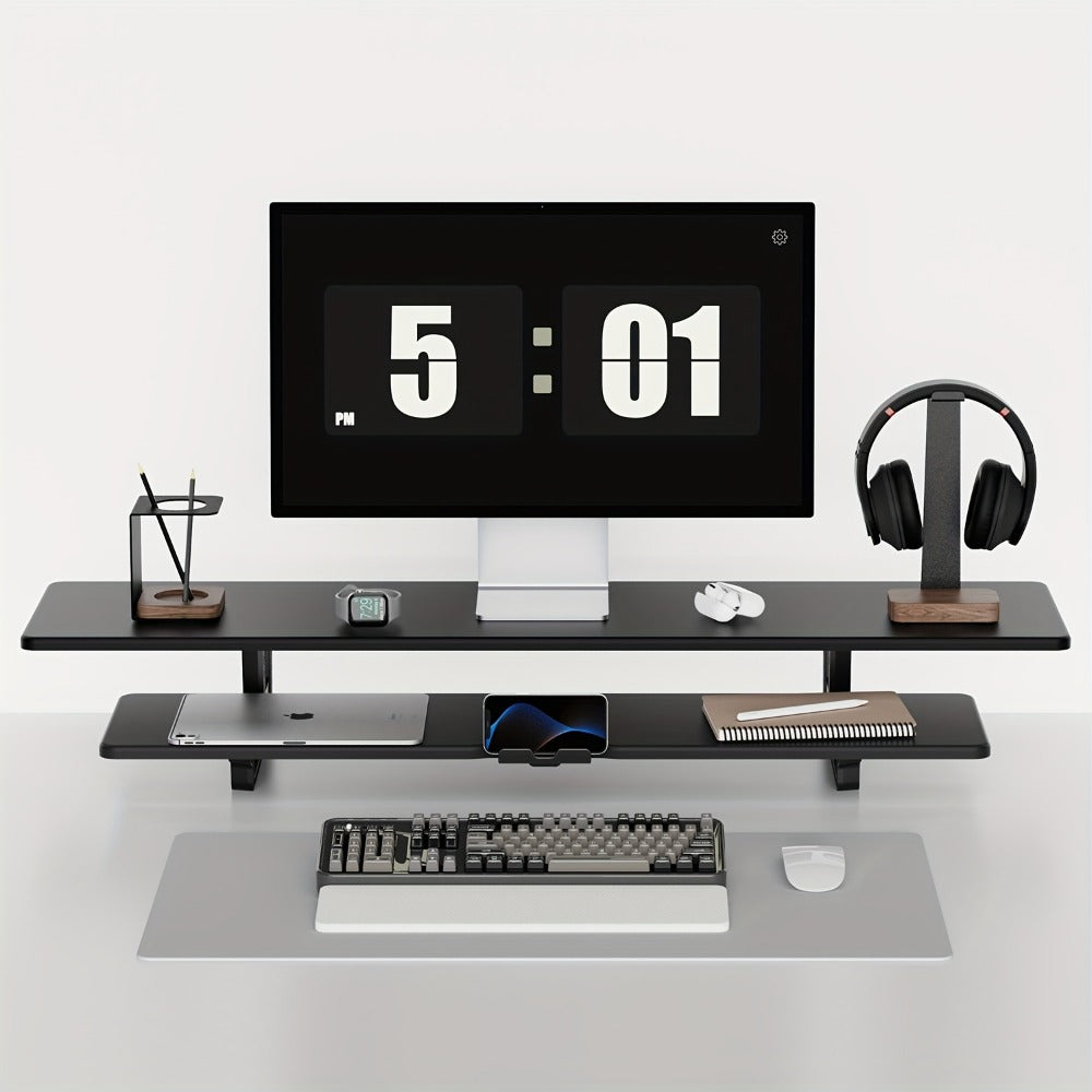 Dual Monitor Stand Riser with Storage E-Sports Style, Adjustable Height Desk Organizer with Cable Management