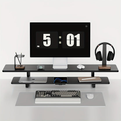 Dual Monitor Stand Riser with Storage E-Sports Style, Adjustable Height Desk Organizer with Cable Management