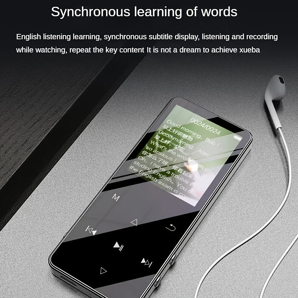 Bluetooth 5.0 Touchscreen MP3 Player with FM Radio, Voice Recorder and 128GB Card Support in Black