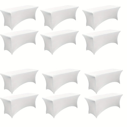 6 Foot Stretch Tablecloth 6/12/24 Pack - Rectangular Spandex Table Cover for Weddings, Trade Shows & Events