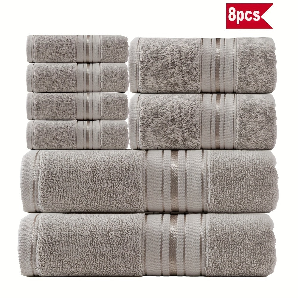 Towel Set 8 Piece 550GSM Pure Cotton Vintage Striped Bath, Hand Towels and Washcloths for Home and Guest Use