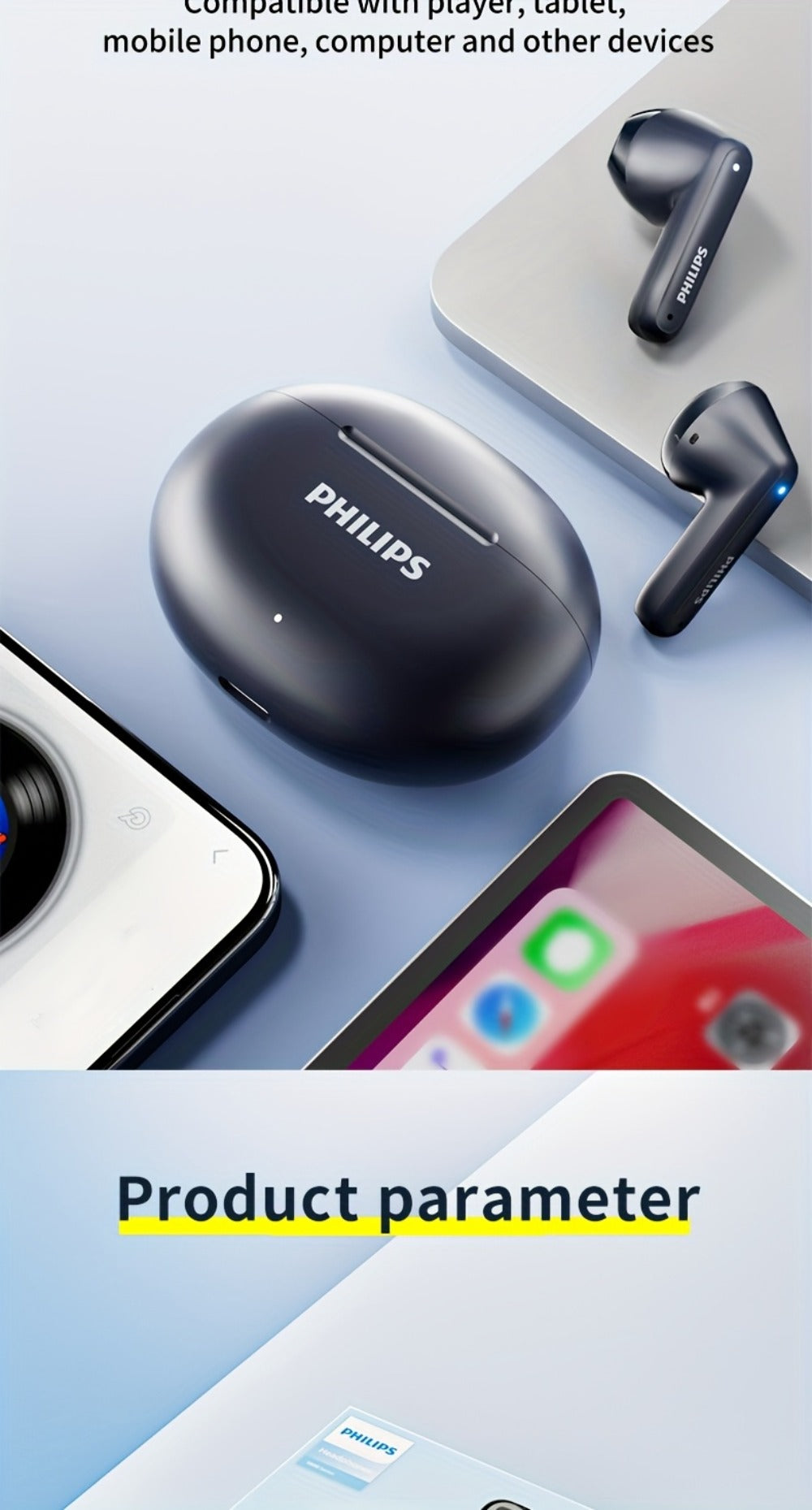 Bluetooth 5.4 Semi-Open Earbuds True Wireless TWS Charging Case Noise Cancelling Mic 20H Playtime Type-C Charging Sports Travel Home Office Wireless Earphones Blue Black White