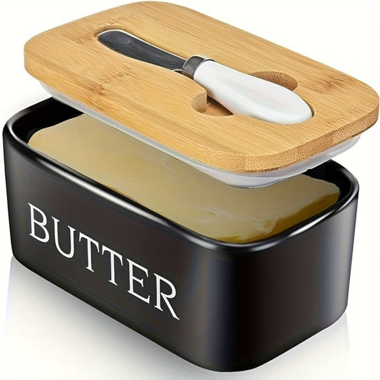 Ceramic Butter Dish with Lid and Knife – Large Countertop Butter Keeper, Airtight Seal, Easy-Clean Design, Multiple Colors – Kitchen Gift for Butter Lovers