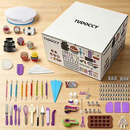 Cake Decorating Set 492pcs with Rotating Turntable Piping Bags Frosting Tips Professional Baking Supplies Kit for Beginners and Bakers