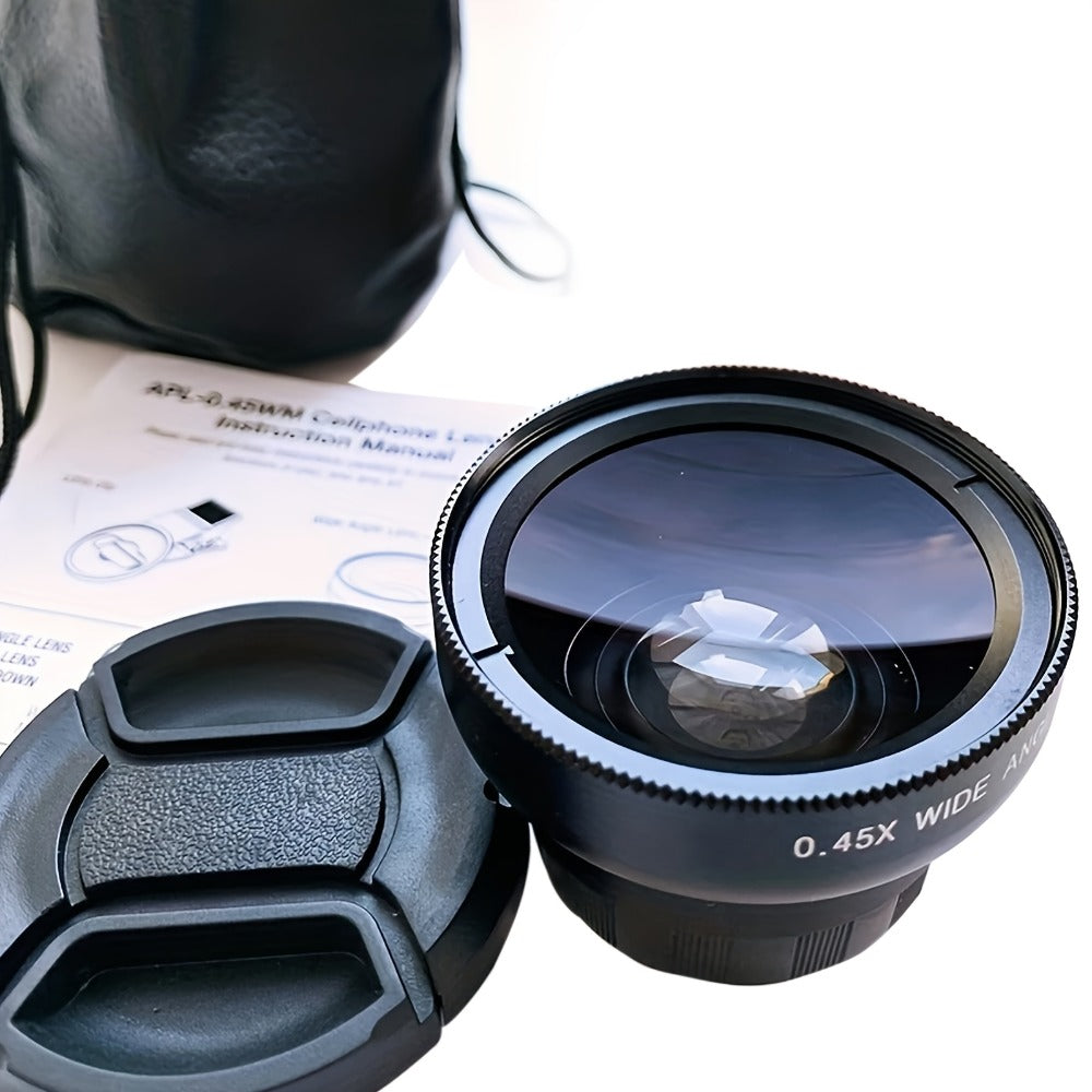 Two-in-One Universal Clip-On Smartphone Camera Lens with 0.45x Wide Angle and 12.5x Macro Optics