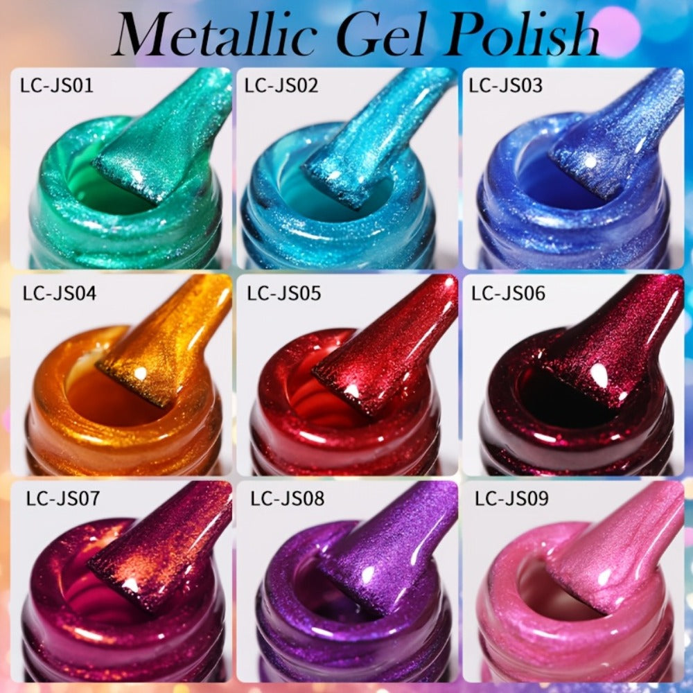 Gel Nail Polish Set with LILYCUTE Label, 9 Metallic Glitter Red and Purple Colors, 0.24oz Each