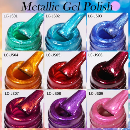 Gel Nail Polish Set with LILYCUTE Label, 9 Metallic Glitter Red and Purple Colors, 0.24oz Each