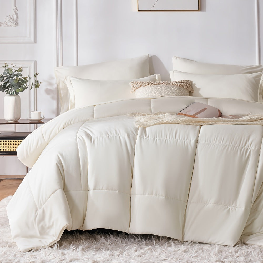 Comforter Set Soft Breathable Microfiber Bed in a Bag with Fitted Sheet Flat Sheet Pillowcases & Shams – All Season Fluffy Checkered Bedding Set Twin Full Queen King