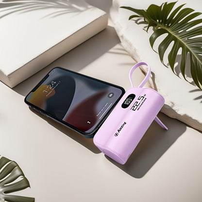 Mini Capsule Power Bank 5000mAh 22.5W Fast Charging Portable Charger Dual USB-C USB-A Pocket Sized for iPhone Android Samsung Travel Everyday Carry Black Pink Purple