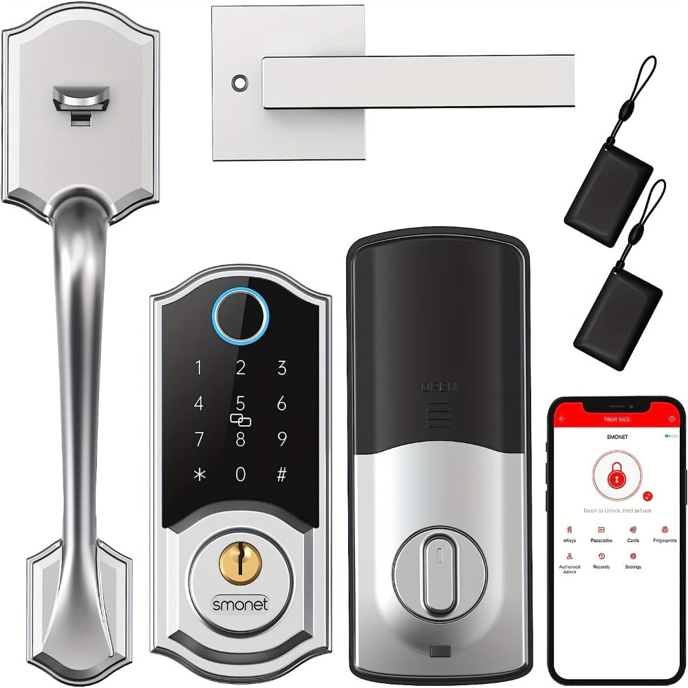 Smart Door Lock SMONET Fingerprint Keypad Bluetooth Deadbolt Handle Set in Bronze Black or Silver