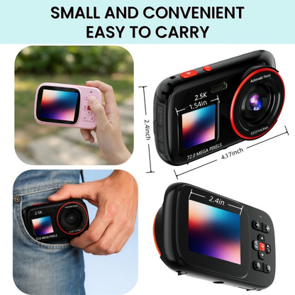 Vintage CCD Digital Camera 72MP 2.5K Vlogging Camera 16X Zoom Auto Focus Dual Screen 32GB Card Retro Compact Camera for Teens Beginners Travel Photography Gift for Girls Boys