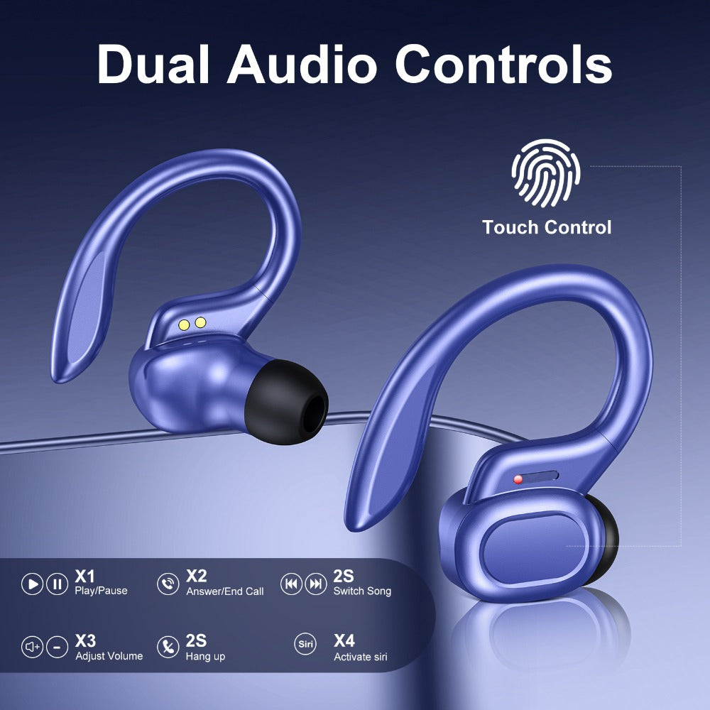 Wireless Earbuds Bluetooth 5.4 Sport Earhooks with LED Battery Display in Black, Red or Blue