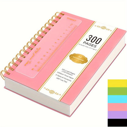 A5 Hardcover Spiral Notebook with 300 Lined Pages, 100 GSM Paper and Six Color Cover Options