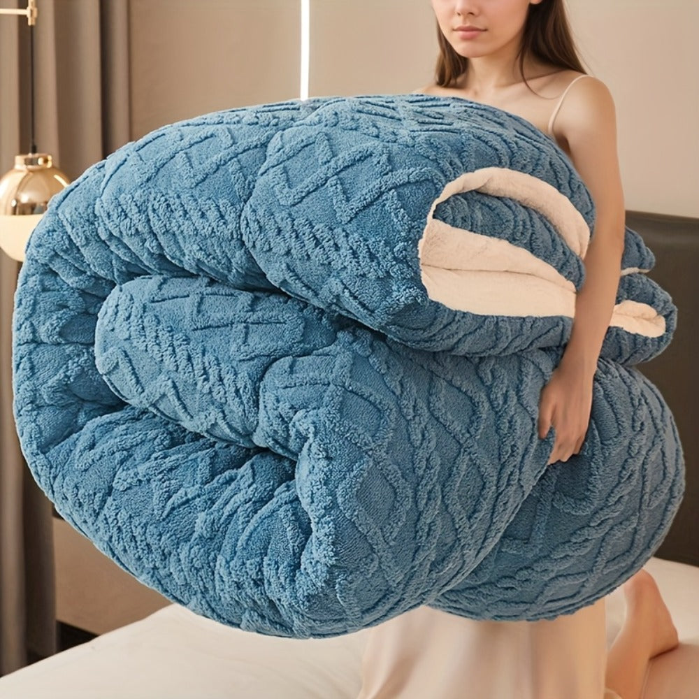 Geometric Plush Comforter in Silvery Grey or Blue with Five Sizes from 53.15 x 78.74 to 103.94 x 90.16 Inches