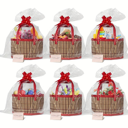 Bamboo Storage Baskets 6-Pack in Oval or Round Shapes with Nine Color and Shape Variants for Home Organization