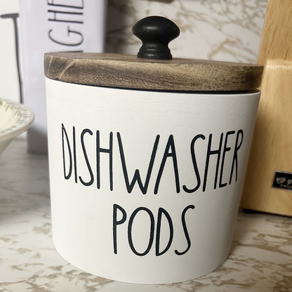 Laundry Ball Storage Organizer Round Wooden Container in White or Black for Countertop Storage