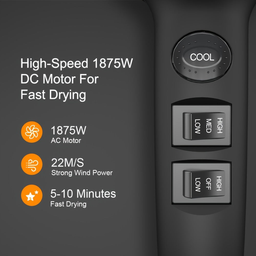 JINRI 1875W Hair Dryer with Three Heat Settings, Two Speeds and One- or Three-Accessory Package Options