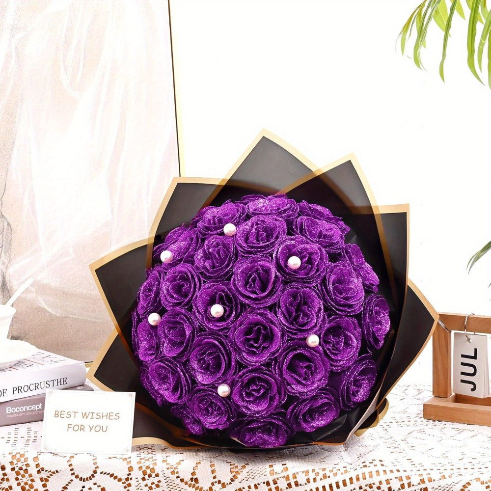 Artificial Flash Rose Bouquet 24/36 Pcs – Simulation Shiny Fake Roses for Wedding, Engagement, Anniversary & Holiday Decorations, Multiple Colors