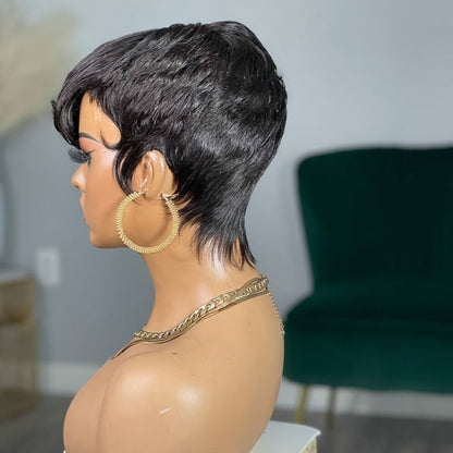 Short Pixie Cut Wig with Bangs Black Blonde Layered 4 Inch Rose Net Cap | Brown Blonde Mix Synthetic Wig for Black Women Daily Wear Office Party