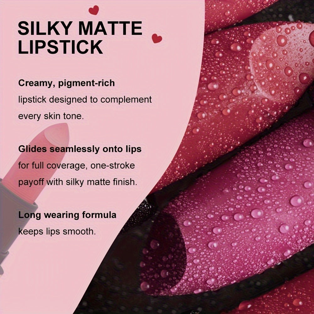 Lipstick Set, Mirsist 6-Piece Silky Matte Bullet Collection in Nude, Red, Brown, Berry and Plum Colors
