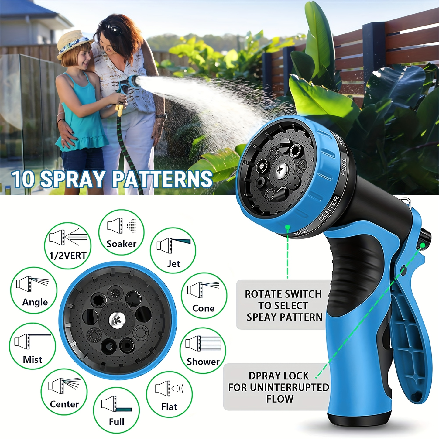 Expandable Garden Hose with 10-Function Nozzle | 3/4" Brass Fittings, Leakproof, Durable Rubber – 15 to 100FT
