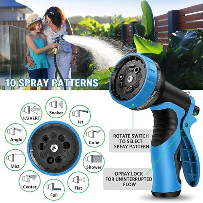 Expandable Garden Hose with 10-Function Nozzle | 3/4" Brass Fittings, Leakproof, Durable Rubber – 15 to 100FT