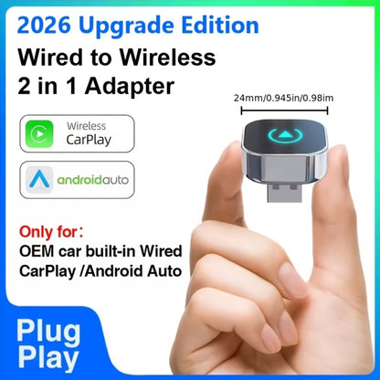 Wireless CarPlay Adapter 2-in-1 for iPhone & Android Auto, Mini USB-C Dongle, Convert Wired to Wireless, Plug & Play, Auto Connect, Low Latency, Dual-Band 2.4G+5G – 2026 Upgraded