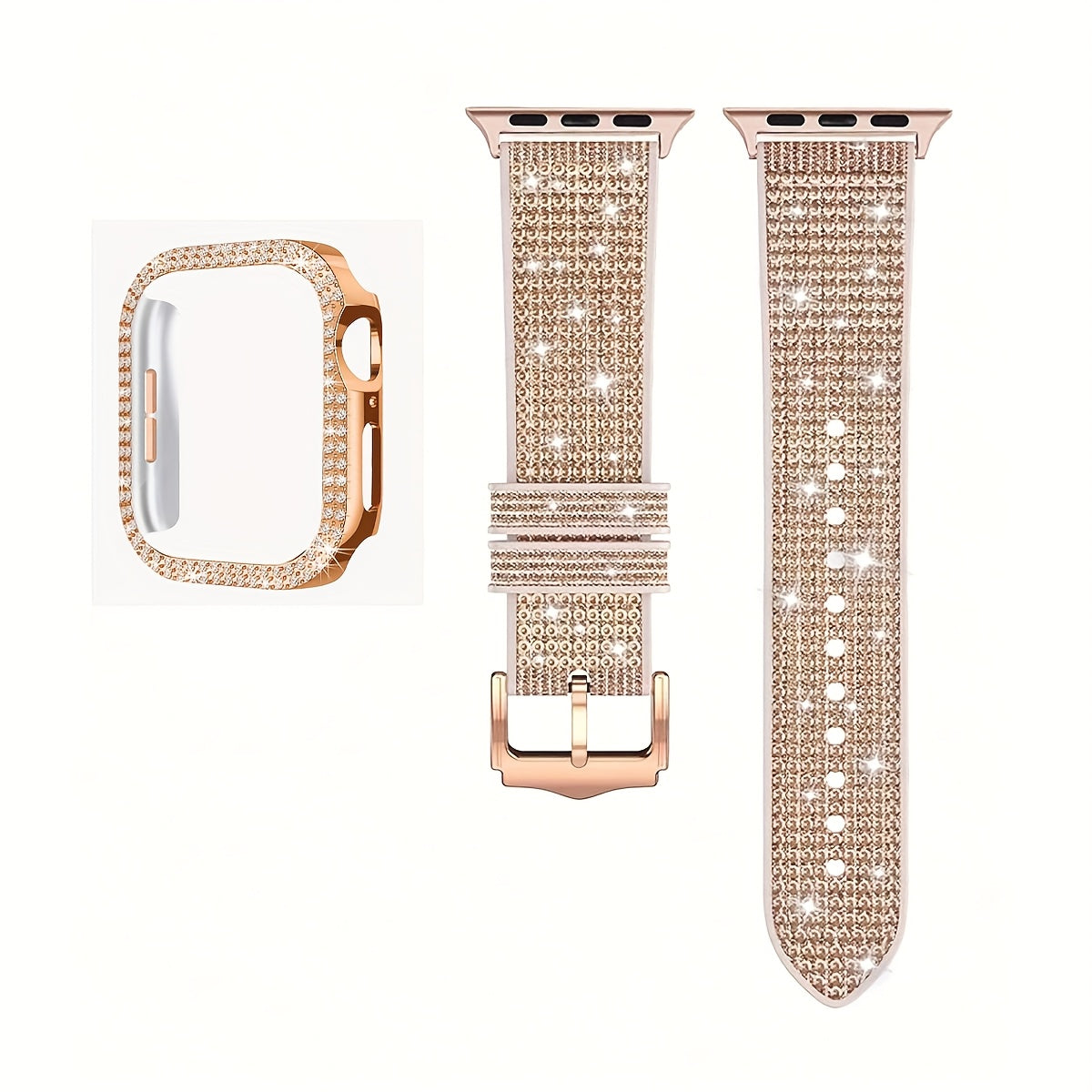 Rhinestone Mesh Watch Band and Matching Case Set for Apple Watch in 19 Color-and-Size Options