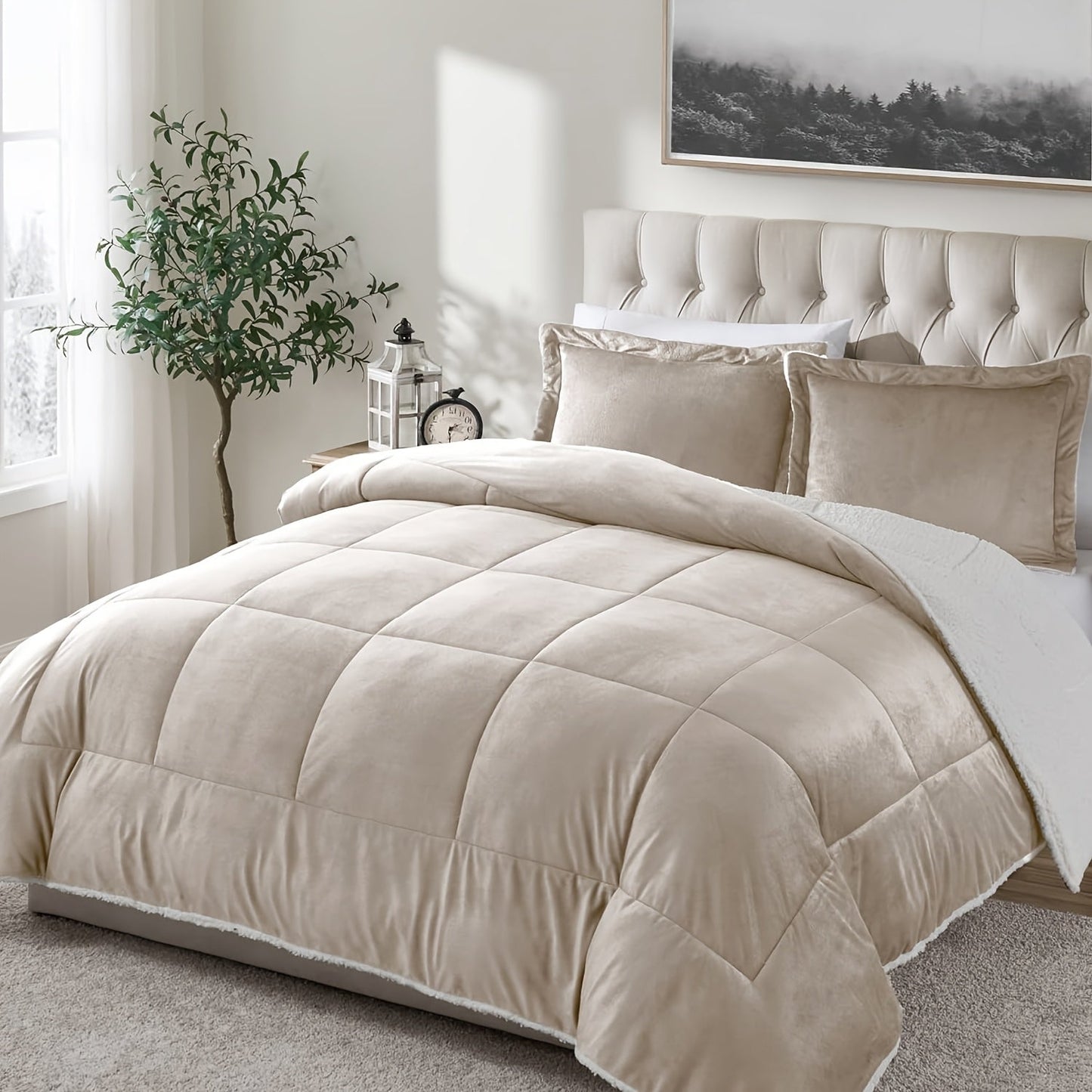 Reversible Sherpa Fleece Comforter Set in 40 Size and Color Options for Twin XL, Full, Queen or King Beds