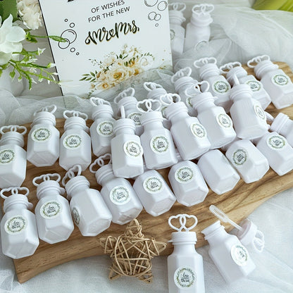 Party Favors Empty Mini Bubble Bottles, 50-Piece Set with Wooden Sign and 50 Matching Stickers
