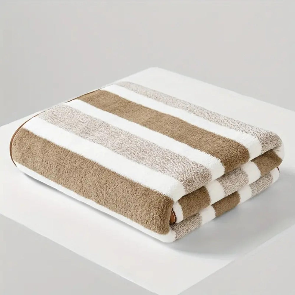 Bath Towels Set 1 or 4 Pack 346GSM Polyester Striped Towels 70 x 140cm in Four Colors for Home and Guest Use