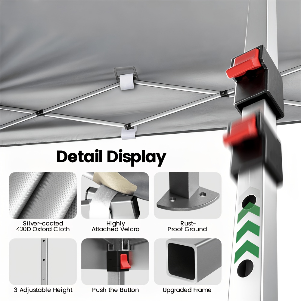 Straight-Leg 10x10ft Pop-Up Canopy Tent with 420D Oxford Top, Three Heights and Eight Colors