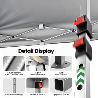 Straight-Leg 10x10ft Pop-Up Canopy Tent with 420D Oxford Top, Three Heights and Eight Colors