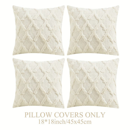 Decorative Pillow Covers 18x18 Set of 4 Boho Soft Plush Faux Wool Throw Pillow Cases with Zipper for Sofa Couch Bedroom Living Room - Luxury Cushion Covers