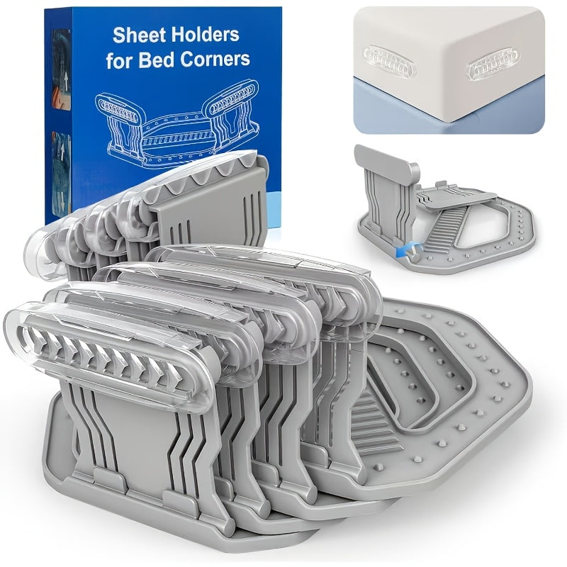 Bed Sheet Holder Clips in White or Gray with Foldable Corner Lock Design for Mattress Bedding