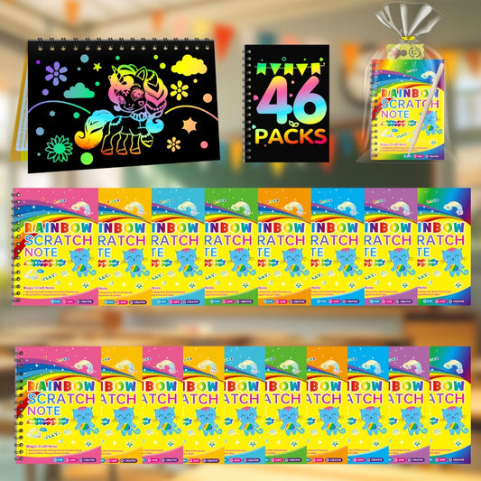 Scratch Art Notebooks 48 Pack Rainbow Scratch Paper Party Favors for Kids Birthday Gifts Bulk Art Craft Kit Scratch Pads for Boys Girls Classroom Prizes Goody Bag Fillers