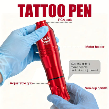 Wireless Rotary Tattoo Pen Kit LCD Display 8H Battery 10/20 Cartridge Needles Complete Cordless Tattoo Machine Set for Beginners & Professional Artists Black Red