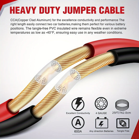 Heavy Duty Jumper Cables 600A CCA – Thickened Booster Cables with Carrying Bag for Pickup Truck, RV, Van & SUV, Jump Start Battery Kit for Large Engine Vehicles