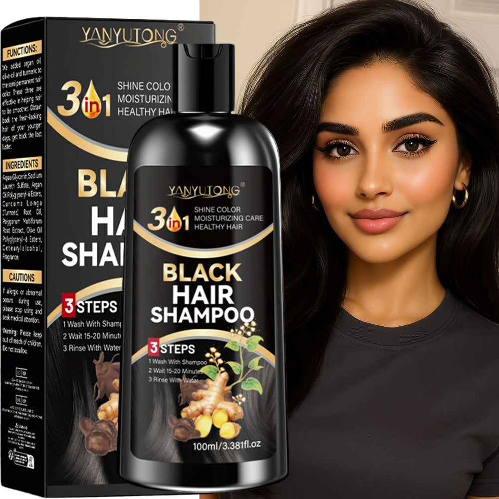 Hair Dye Shampoo, YANYUTONG 100ml Black 3-in-1 Bottle with Three-Step Package Directions for Home Use