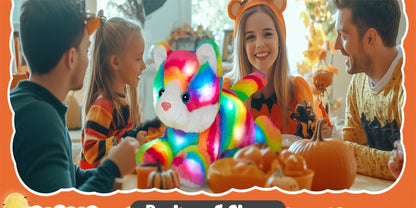 Glowing Rainbow Cat Stuffed Animal Plush Toy — Colorful LED Light Up Musical Soft Plush Kitten Doll for Kids Girls Boys | Birthday Christmas New Year Party Gift | Room & Party Decor