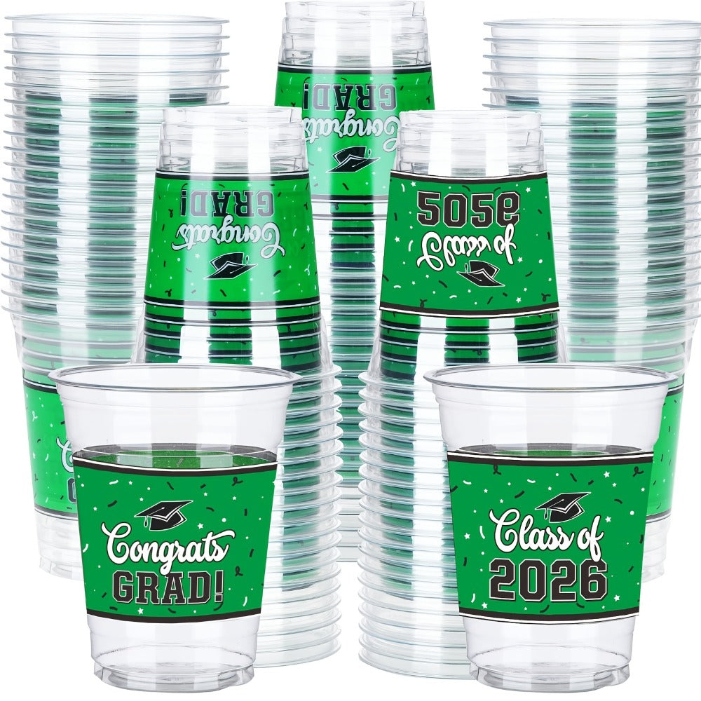 Graduation Cup Party Supplies Pack with 100 14-Ounce Class of 2026 Cups in Six Color Options