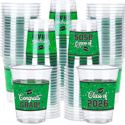 Graduation Cup Party Supplies Pack with 100 14-Ounce Class of 2026 Cups in Six Color Options
