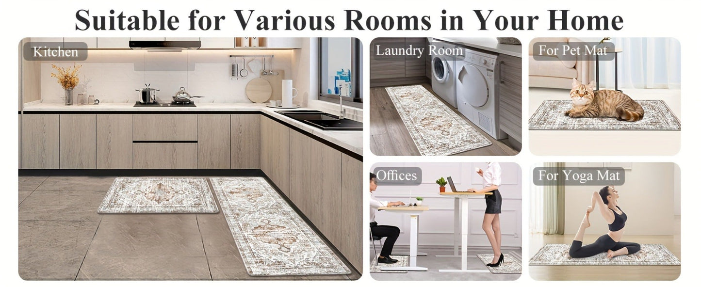 Anti Fatigue Kitchen Mat Set of 2 Non-Slip Cushioned Kitchen Rugs Boho Distressed Runner for Sink Laundry Office Standing Mat