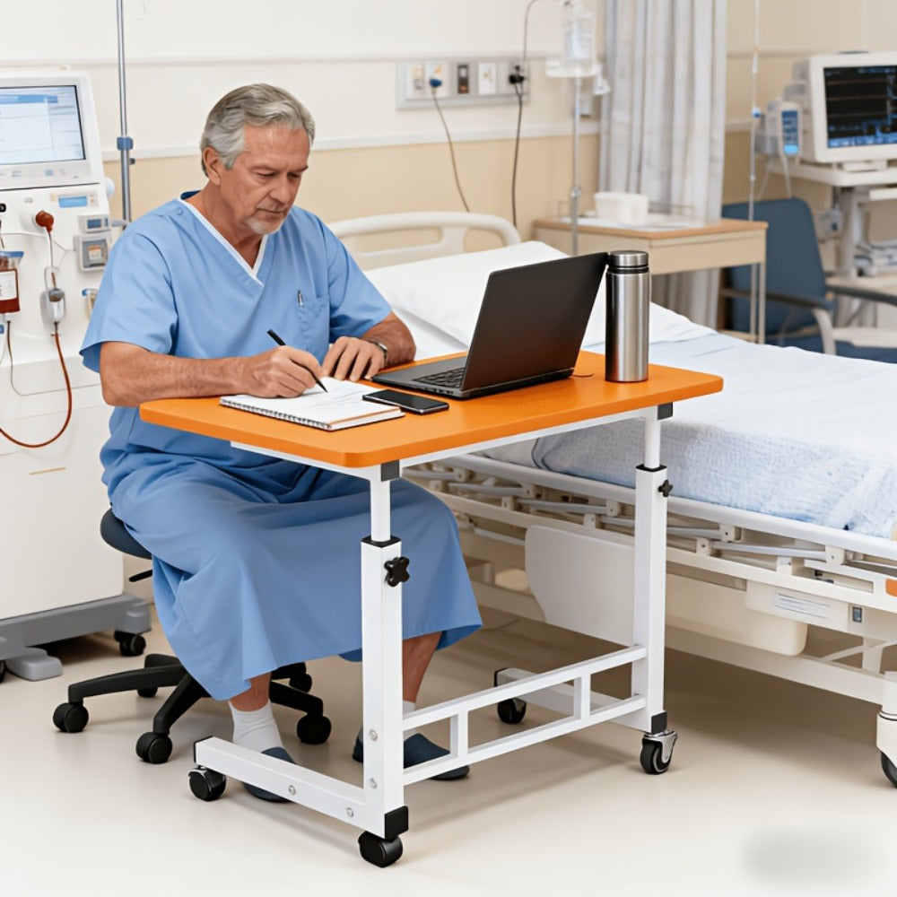 Adjustable Overbed Table with Rolling Frame and Eight Color Checkout Options from Retro to Deep Glacier