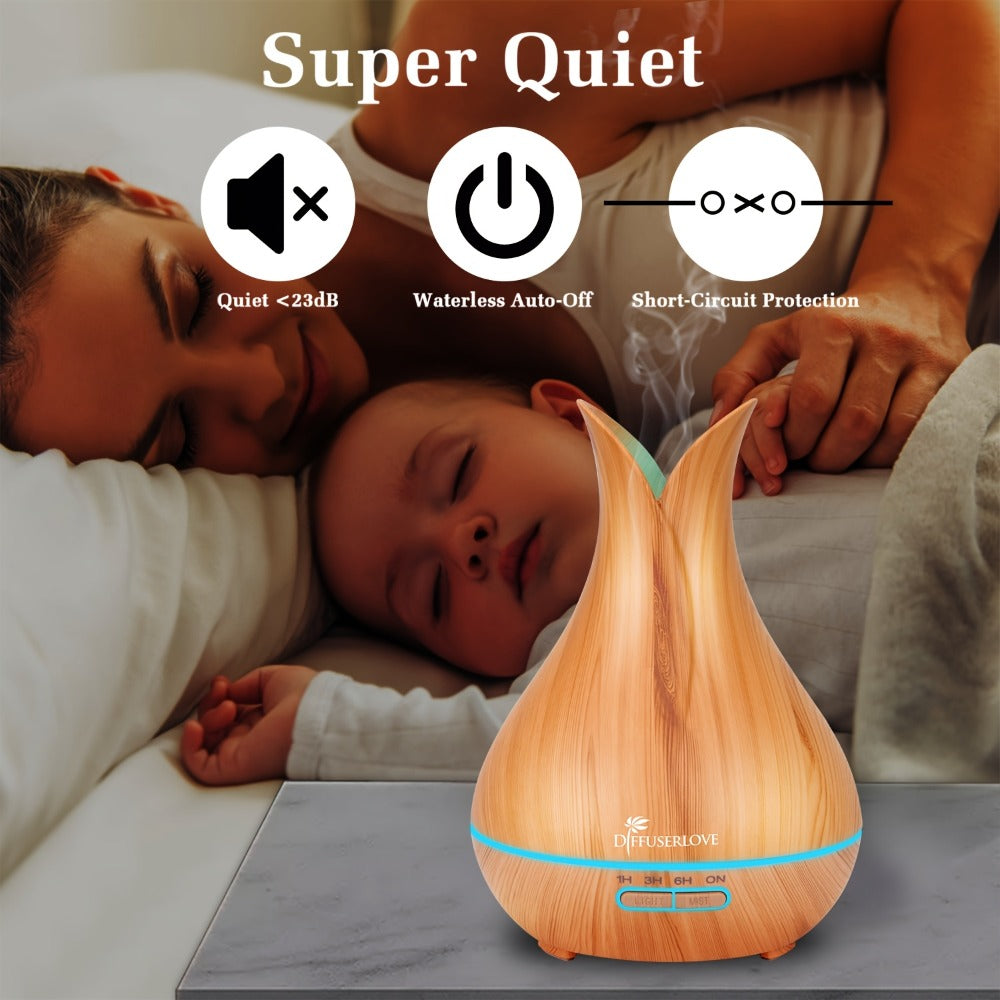 400ml Aroma Diffuser with Continuous or Intermittent Mist, Seven-Color Light, Three Timers, Remote and Eight Oils