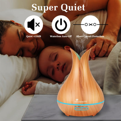 400ml Aroma Diffuser with Continuous or Intermittent Mist, Seven-Color Light, Three Timers, Remote and Eight Oils