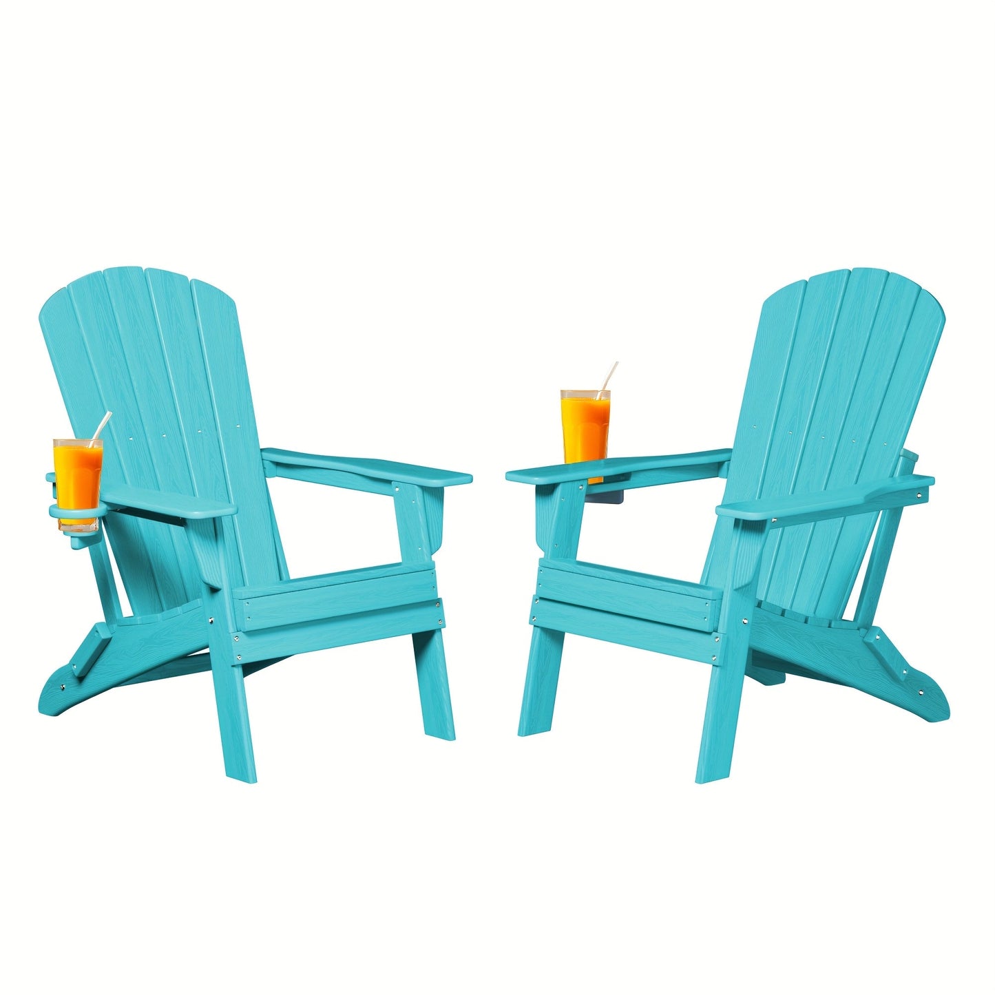 Folding HDPE Adirondack Outdoor Chair with Cup Holder in Four Colors and One-, Two- or Four-Piece Sets