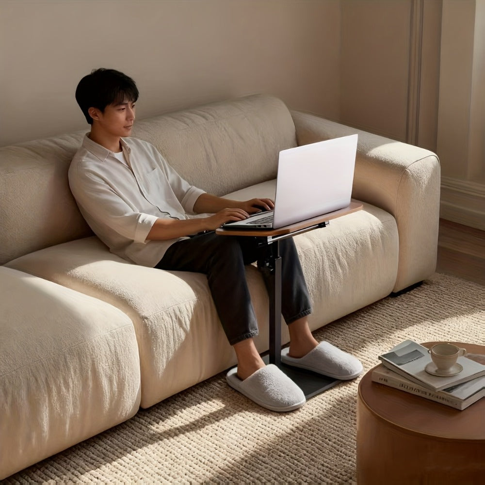 Floor Laptop Tray Table with 360-Degree Swivel Top, Adjustable Support Rod and Walnut or Black Options