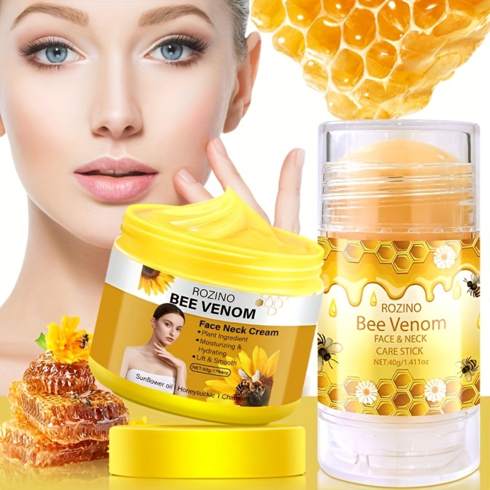 Skincare Set with ROZINO Label, 5 Bee Venom and Vitamin C Items for Lip Face Neck Hand and Foot Care