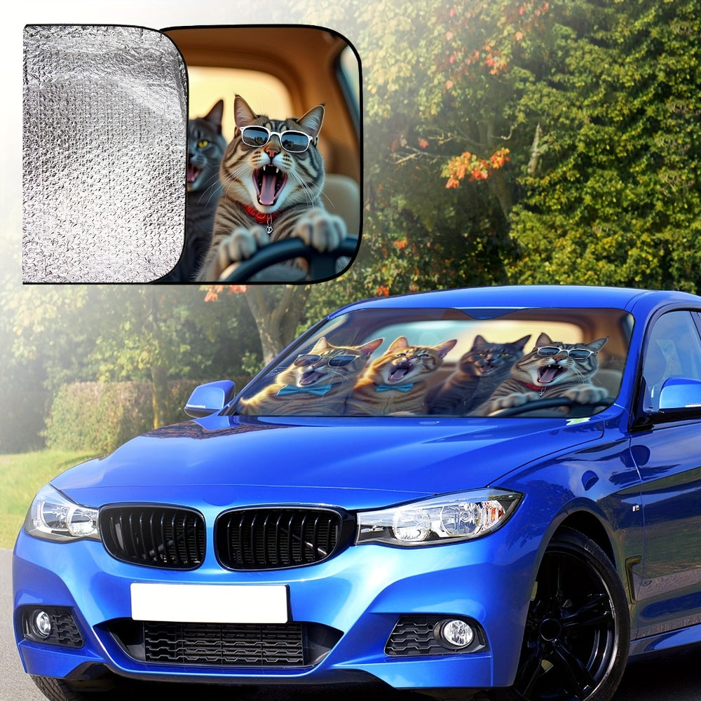 Cute Cat Windshield Sunshade Foldable Car Sun Shade UV Protection Heat Dissipation Front Window Sun Blocker Automotive Interior Accessory 1pc or 2pc Set